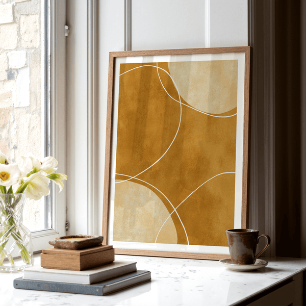 Modern abstract print poster showing intersecting curved forms and negative space