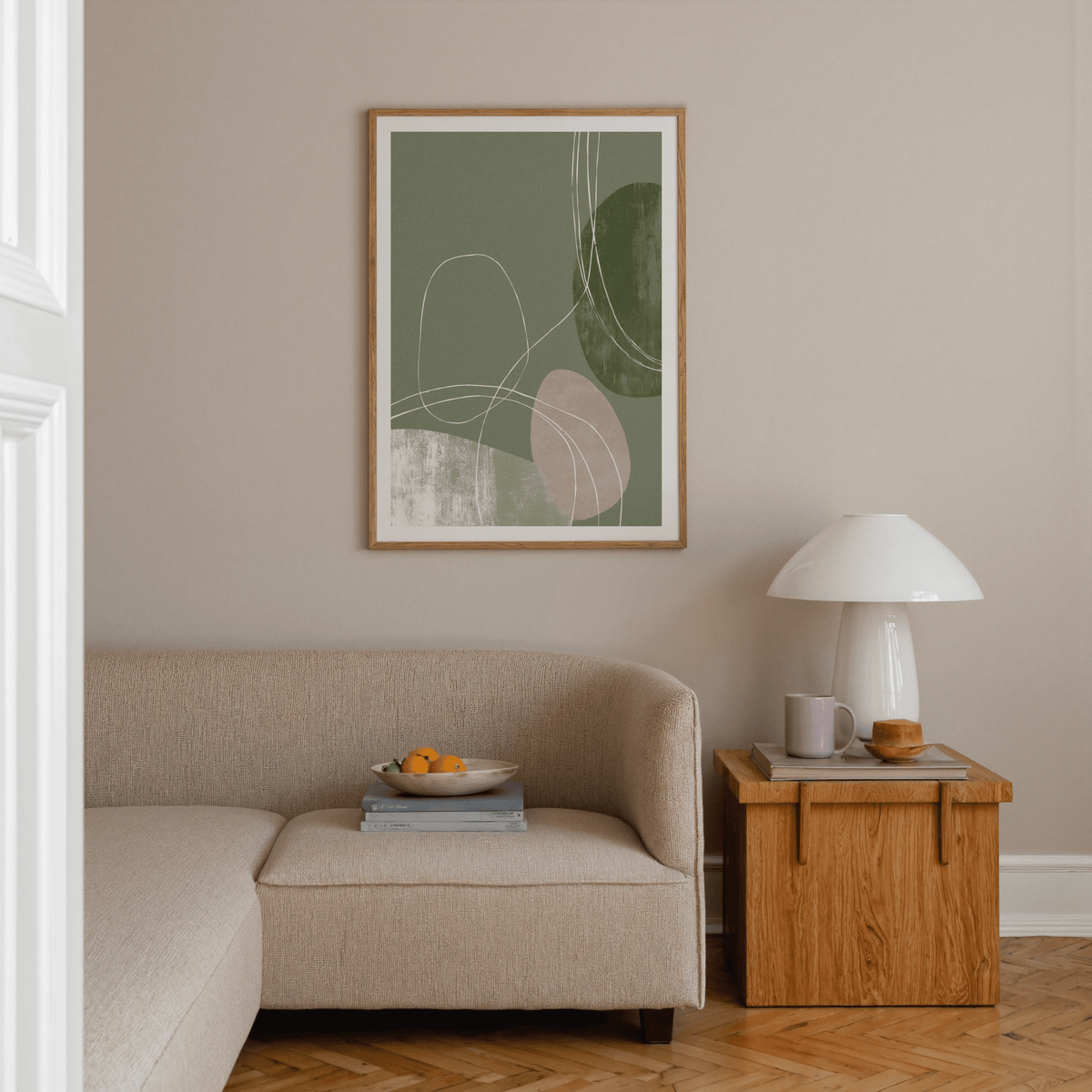Minimalist Line Art wall art print showing flowing linework and soft layered blocks
