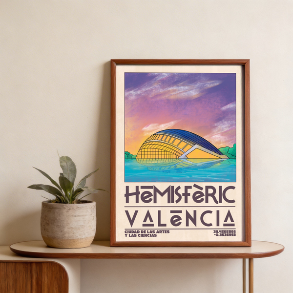 Detail of Valencia City Art Print with geometric windows and streetlight glow