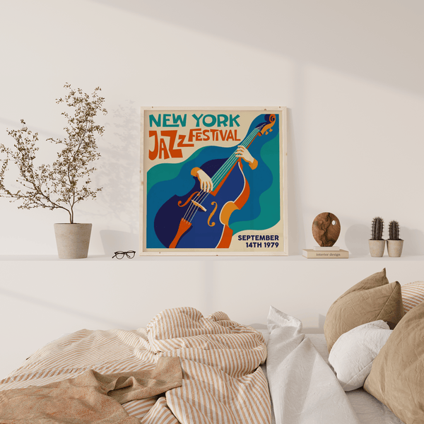 Modern New York Jazz Festival Art Print with Orange hues suitable for office wall art