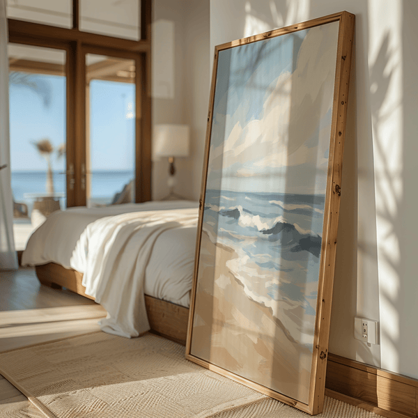 Seascape Poster art print with Blue, Beige, White for sunroom wall decor