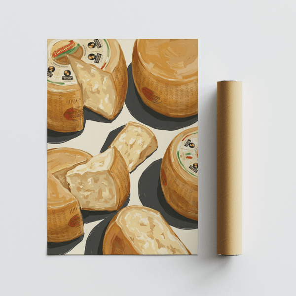 Parmegiano Reggiano Art kitchen wall art in yellow-beige color palette