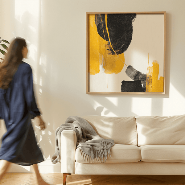 Modern Abstract Black and Yellow Art with yellow and black for office decor