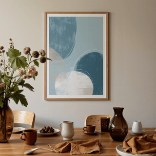 Clean modern wall art poster with layered semicircles and wide negative space