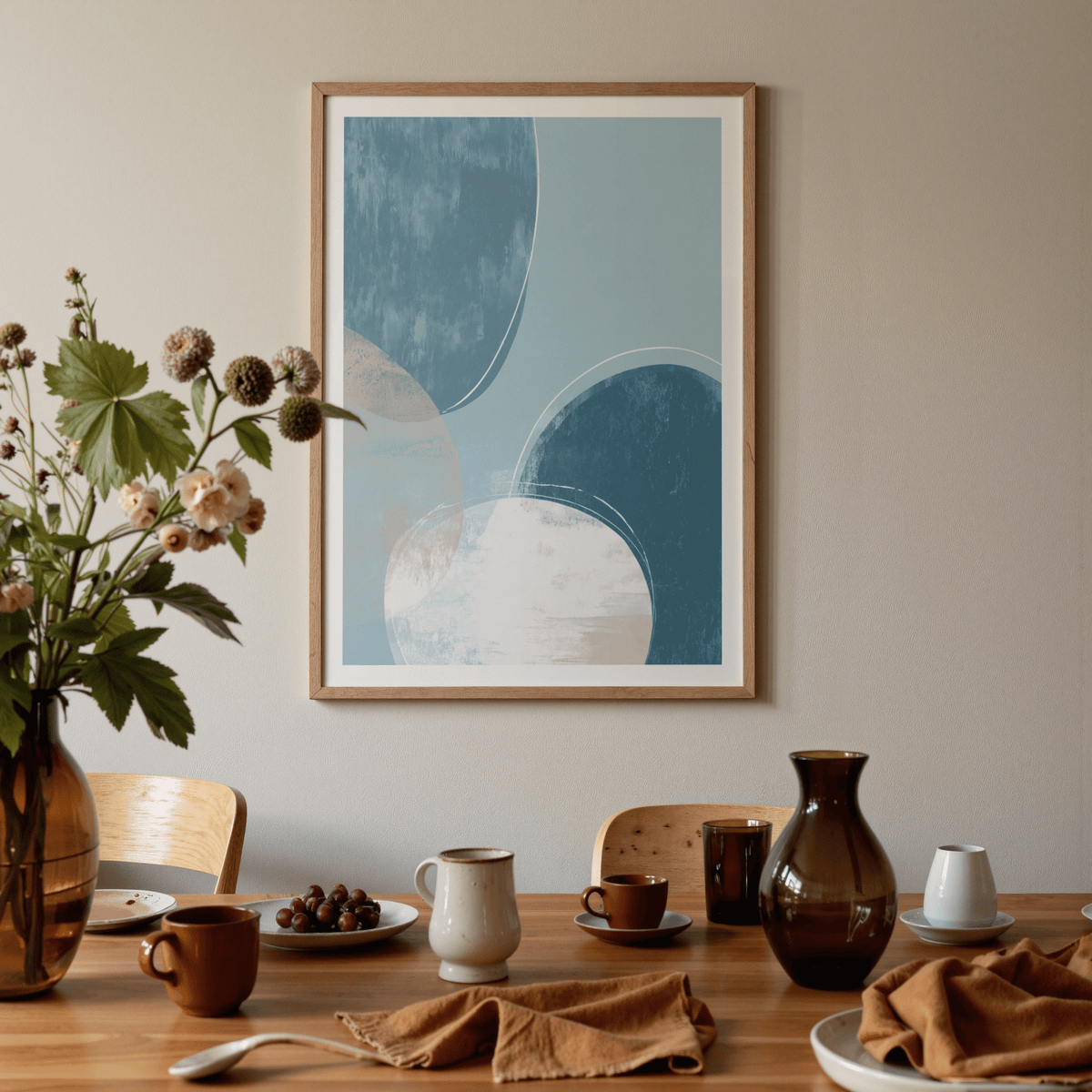 Clean modern wall art poster with layered semicircles and wide negative space