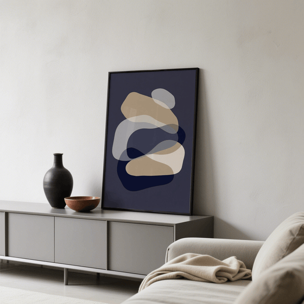 abstract art shapes design Blue Gray for contemporary hallway wall art