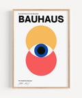 Modern Bauhaus-inspired wall art with colourful geometric design for living room decor.