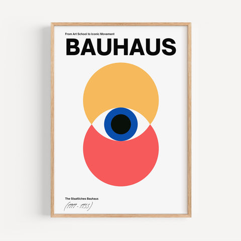 Modern Bauhaus-inspired wall art with colourful geometric design for living room decor.