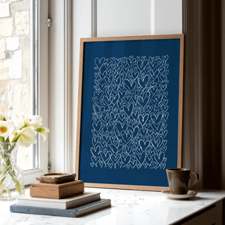 Art with Hearts print, Blue and Beige, ideal for living room décor