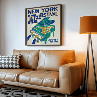 Colorful New York Jazz Festival Print art print for creative workspace in Green, Blue, Beige