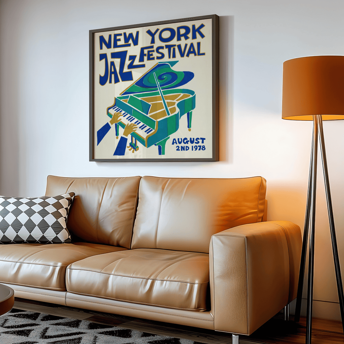Colorful New York Jazz Festival Print art print for creative workspace in Green, Blue, Beige