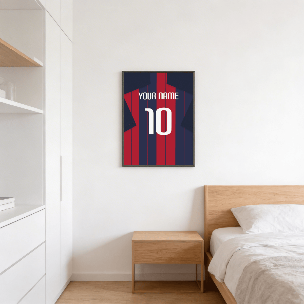 Graphic blue and red jersey art showing Bologna Football Shirt Poster against white background