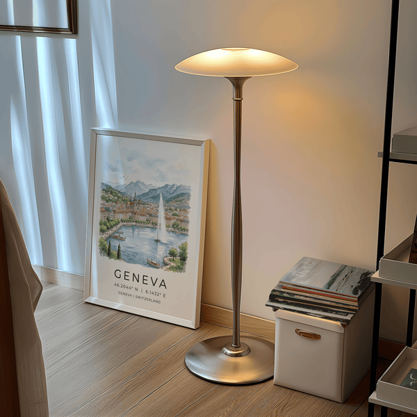 Lakeside Geneva illustration wall art poster with skyline and open sky