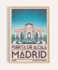 Featuring Puerta de Alcalá arch illustration, Madrid Architecture Poster wall art with bold MADRID typography