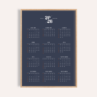 Minimalist Calendar art print in Blue and White for home office