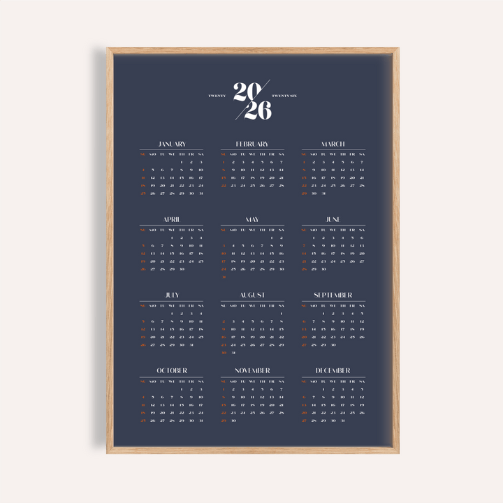 Minimalist Calendar art print in Blue and White for home office