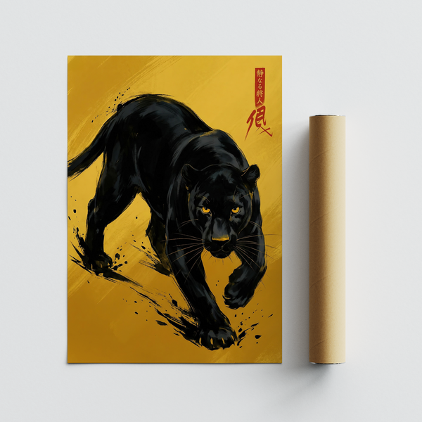 Panther Art Print yellow and black tones for hallway wall art