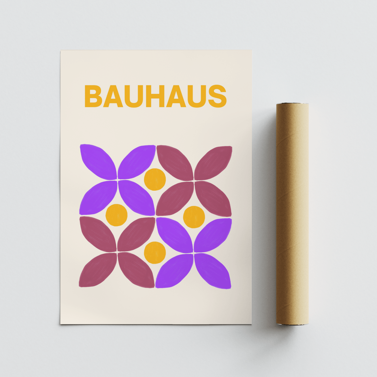 Floral Shape Art poster with Brown, Purple, and Yellow tones for bedroom decor