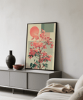 Abstract Flower Print with orange and beige accents for contemporary living space