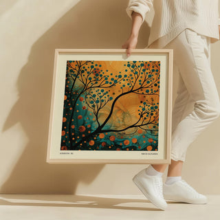 Orange and teal wall art for modern interiors with balanced color tones