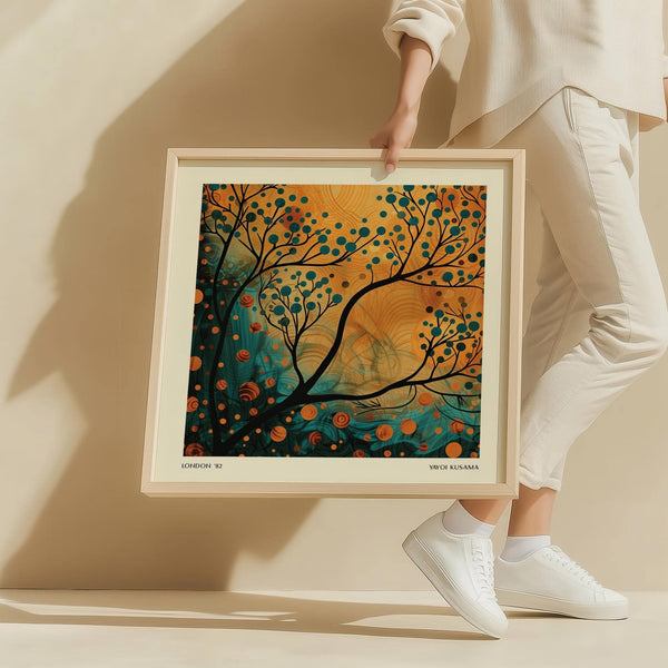 Orange and teal wall art for modern interiors with balanced color tones