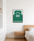 Minimal jersey-back wall art print showing arched YOUR NAME text and double-zero number