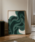 Green Wavy Poster with calming green, beige colors, and flowing forms for hallway