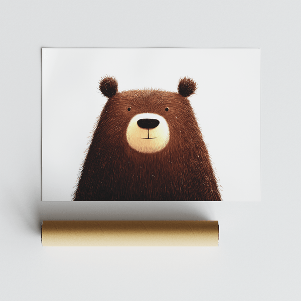 Cute Bear Art Print for modern homes, featuring brown, beige, and white colors