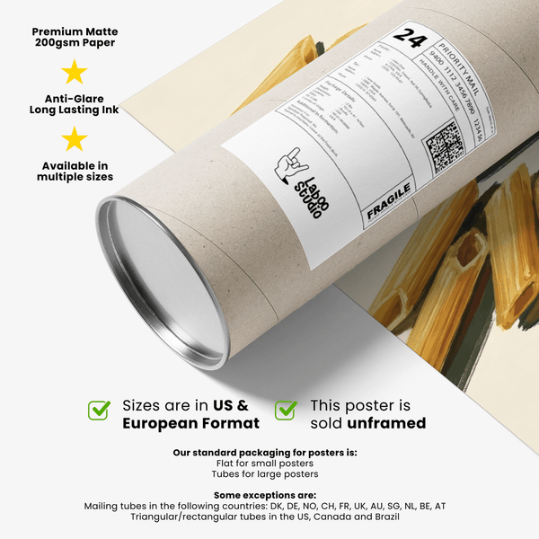 Pasta Penne Art kitchen poster, Beige and Yellow, culinary-inspired decor