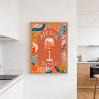 Detailed Aperol Spritz Art Print poster showing orange slice in glass and loose brush texture