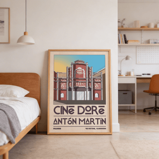 Centered architecture wall art print of Cine Doré cinema facade with symmetrical balcony railings
