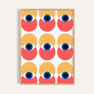 Colorful wall art eye poster with Bauhaus-style shapes for a modern office