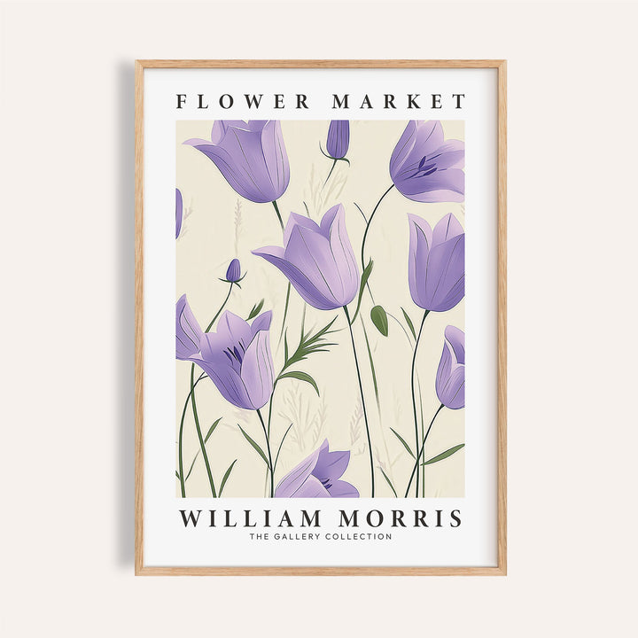 William Morris wall art tulips in lavender tones for bedroom