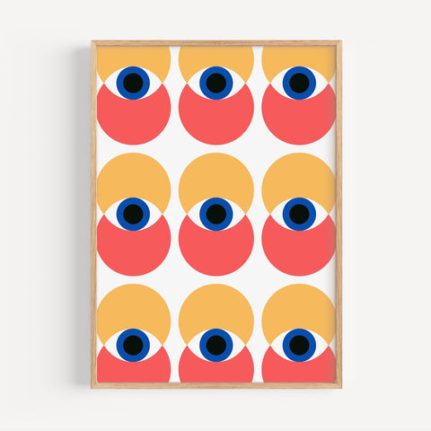 Modern Bauhaus furniture group-inspired poster with colourful geometric shapes for living room decor