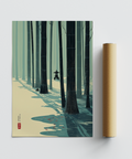 Calm Japanese Bamboo Wall Art poster with bamboo trunks and soft shadows