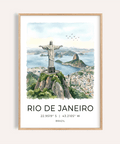 Watercolor Rio de Janeiro wall art print with Christ the Redeemer statue and bay