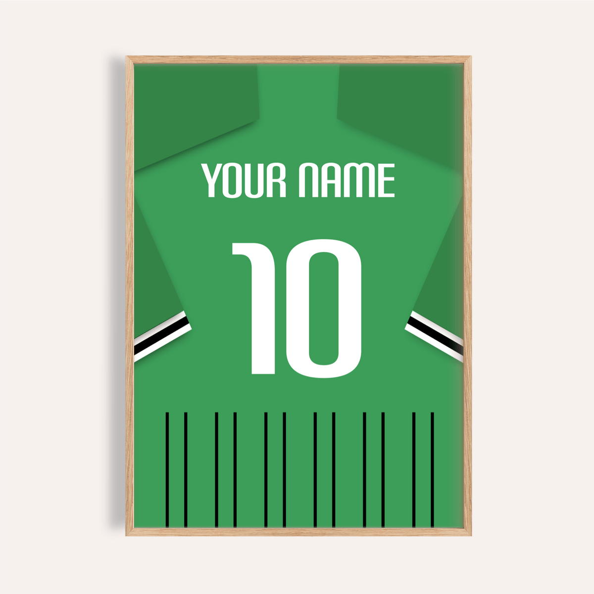 Sassuolo Football Shirt Poster hanging on wall displaying number 10 and custom name