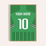Camiseta de fútbol personalizada - Verde con rayas negras y blancas en las mangas — wooden-frame main image