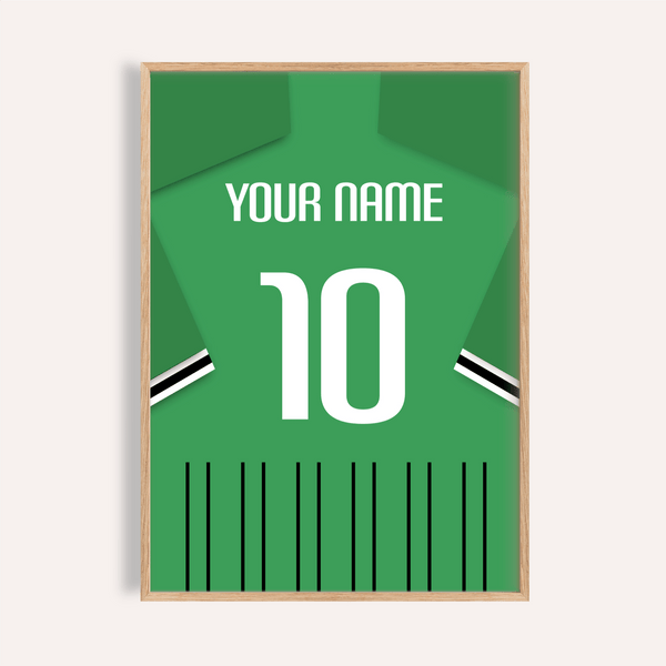 Sassuolo Football Shirt Poster hanging on wall displaying number 10 and custom name