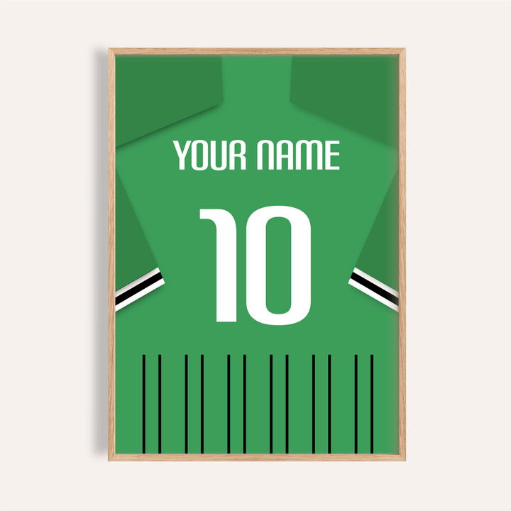 Sassuolo Football Shirt Poster hanging on wall displaying number 10 and custom name