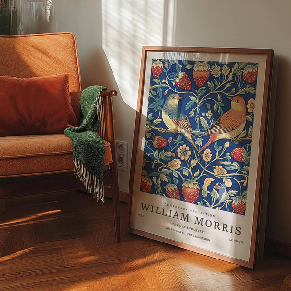 Cozy dining room vintage wall art with bird and plant illustration