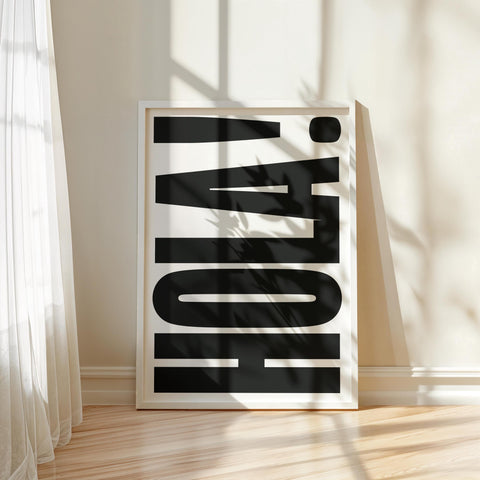 Hola typography black and white poster