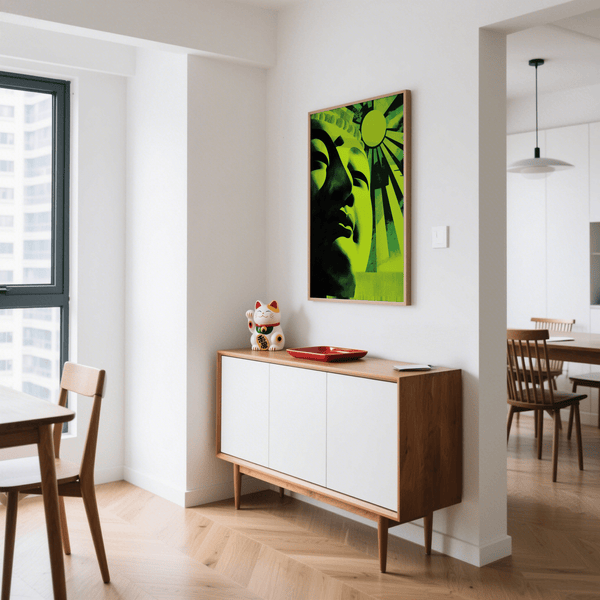 Green Modern Buddha Print for serene home office poster