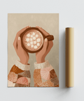 Cute Coffee Art Print with warm brown colors for office wall art