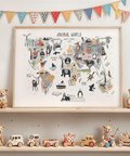 Playroom wall poster World Map for Kids in Gray and White colors
