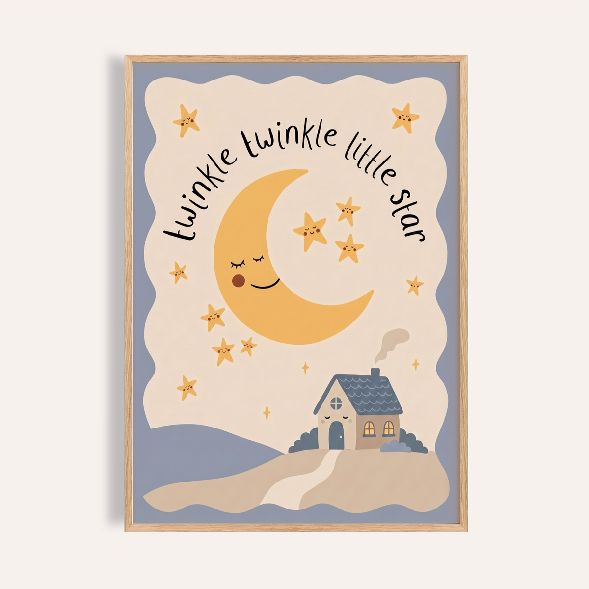 Twinkle Twinkle Star Print nursery poster with smiling crescent moon