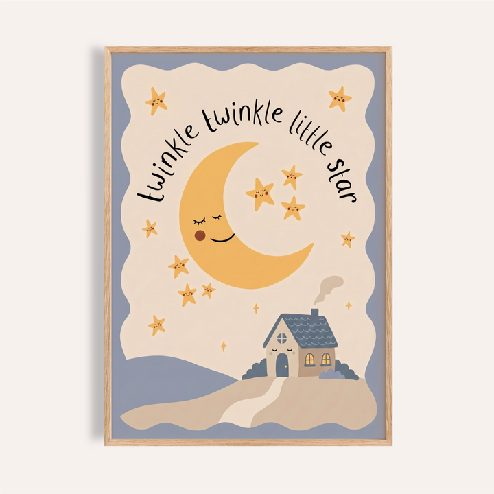 Twinkle Twinkle Star Print nursery poster with smiling crescent moon