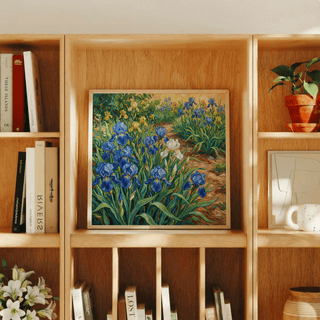 Blue Iris Art Print with blue irises, suited for modern wall art