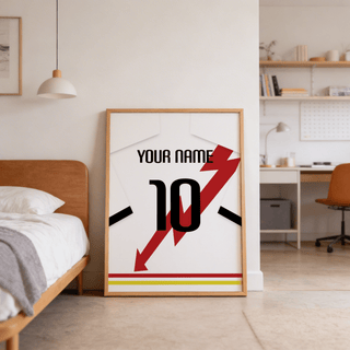 Minimalist Rayo Vallecano Football Shirt Poster hanging in workspace