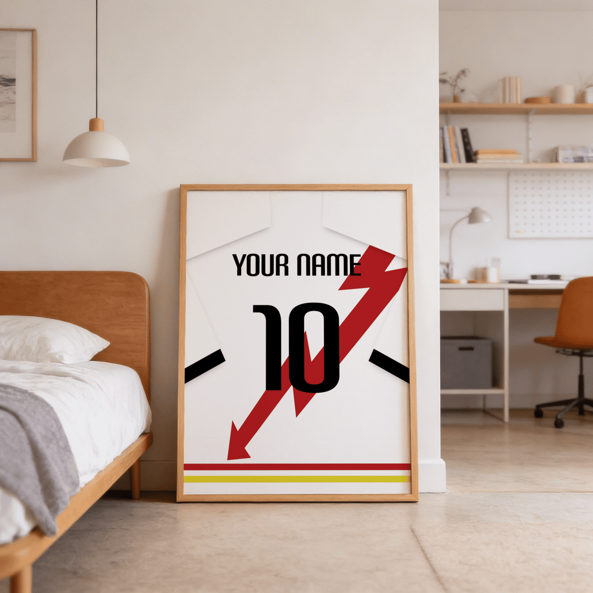 Minimalist Rayo Vallecano Football Shirt Poster hanging in workspace